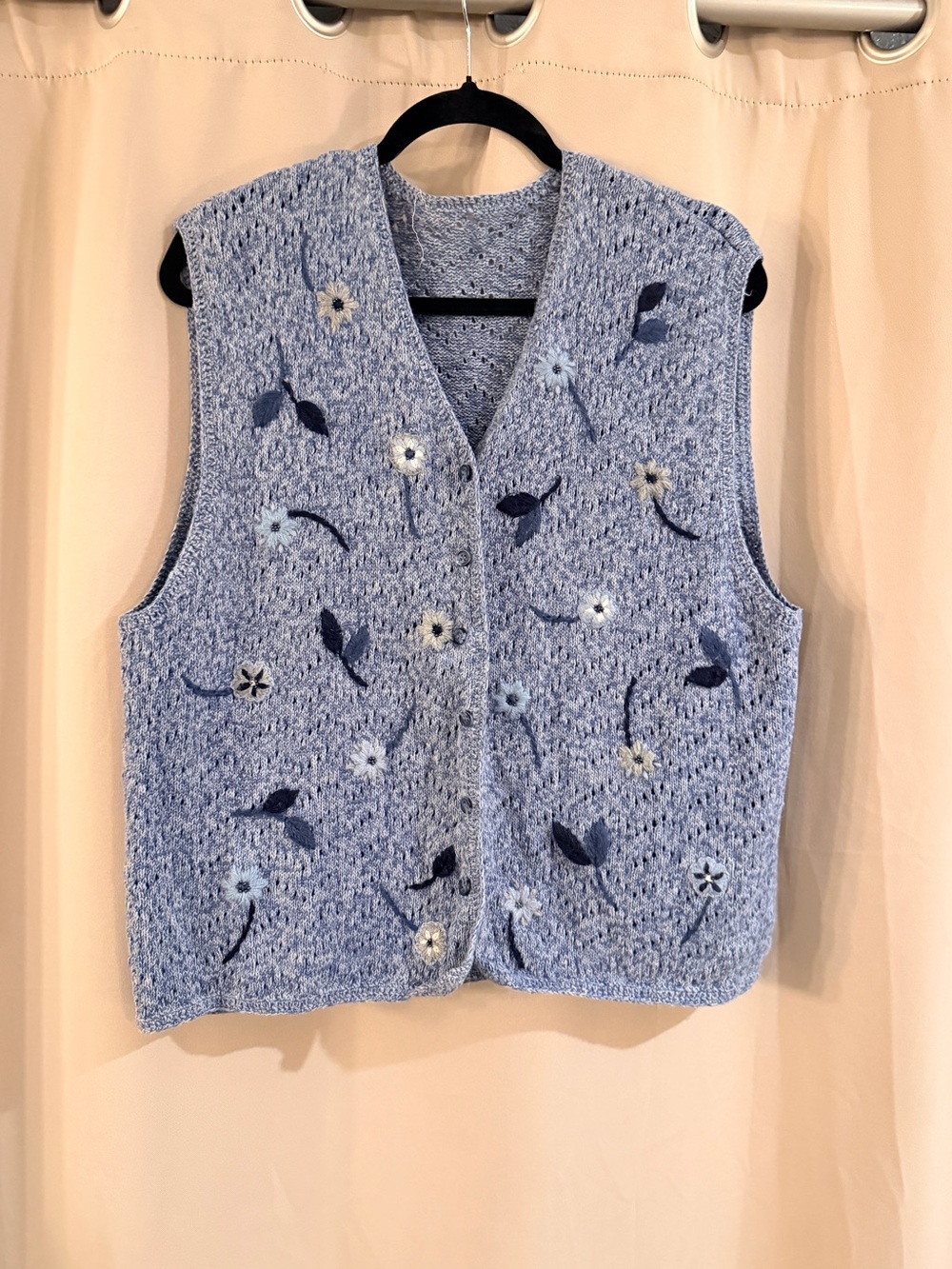 Vintage Blue Floral Knit Vest Sweater